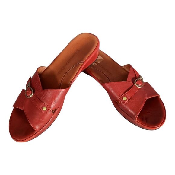 L'Amour Des Pieds Cheyne Slide Wedge Sandal Shoe Red Leather Gold Women's 8.5 M - Picture 6 of 10